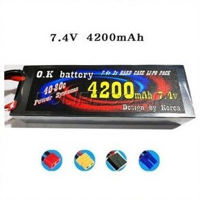 RC카용 OK POWER 7.4V 4200mAh 2s LI-POLY BATTERY, 1개