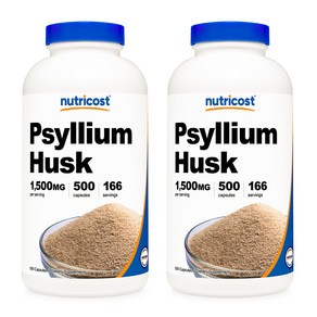 Nuticost Psyllium Husk 뉴트리코스트 차전자피 식이섬유 1500mg 500캡슐 2통, 500정, 2개