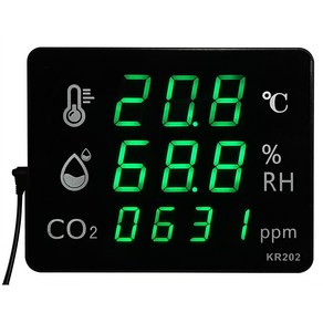 KR-202 국산 디지털 온습도계/이산화탄소 측정기/CO2 측정기/탁상용 벽걸이 겸용/온도계/습도계, 1개