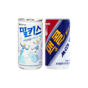 맥콜190ml & 밀키스190ml 각15개 총30개 캔음료 탄산음료 사무실간식 혼합세트 묶음캔음료, 1세트, 190ml