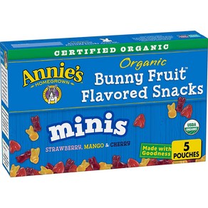 [미국 직배송]애니스 오가닉 미니 버니 딸기 망고 체리맛 과일 젤리 5팩x23g Annie's Oganic Mini Bunny Fuit Snacks, 115g, 5개