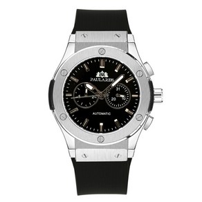 men automatic self wind 기계식 로즈 골드 실버 블랙 케이스 브라운 가죽 고무 스트랩 캐주얼 스포츠 geneve watch