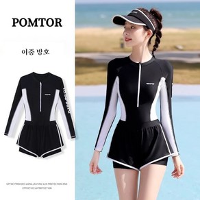 POMTOR 여성용 래쉬가드 원피스수영복 실내수영복 비치 점프슈트 수영복, 블랙