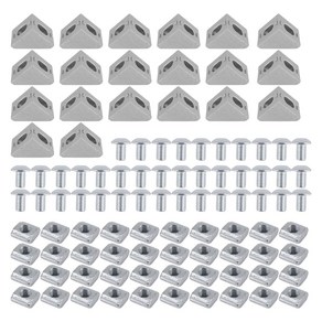 2020 시리즈 알루미늄 프로파일 커넥터 세트 20개 코너 브래킷 40개 M5 x 10mm T-슬롯 너트 40개 M5x10mm 육각 소켓 캡 나사 볼트 6mm 슬롯 알루미늄