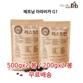 베트남 아라비카 G1, 2개, 200g, 원두콩(홀빈)