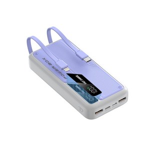 PD22.5W 대용량 충전케이블 2개 내정된 LCD 전량 표시 고속충전 보조배터리 20000mAh, 자주색, 자주색