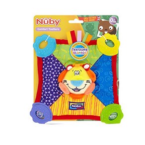 Nuby Teething Blankie. Squeak & Cinkle Teethe & Blanket Lion 누비 티딩 담요. 삐걱삐걱 & wingkle 치발기 & 담요, 1개