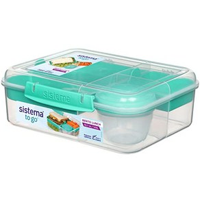 Sistema Bento Box Adult Lunch Box with 2 Compatme 시스테마 도시락 상자 성인용 도시락 상자(2칸 포함) 샌드위치 용기 및 샐러드 드레싱, 1개, Clea/Assoted Colo Klips