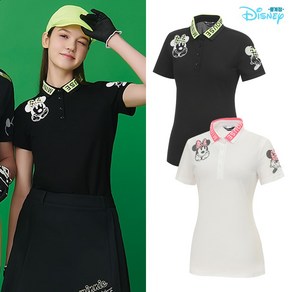 [디즈니골프 중계점] *24년 SS신상 70%SALE* 여성 아트웍 배색 반팔 카라 티셔츠 (2Colo) 카라 배색 레터링 포인트 캐릭터 디자인 데일리 반팔 카라티