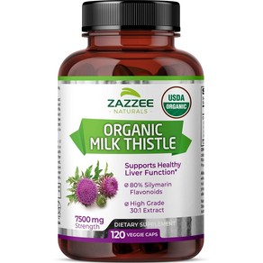 Zazzee 재지 오가닉 밀크씨슬 7500mg 베지캡슐 120정 Oganic Milk Thistle Extact Capsules, 120캡슐, 1개