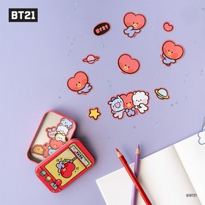 BT21 minini 미니니 틴케이스 스티커 세트 철제보관함 문구 완구 정리함 굿즈, 1개, TATA