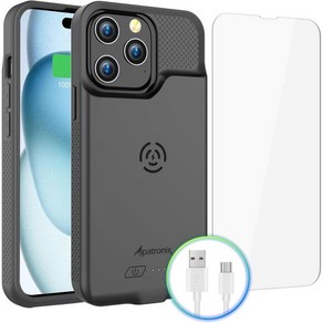 보조배터리 케이스 보호 휴대용 수납 여행필수 다용도 Alpatonix Battey Case fo iPhone 15 Po 강력 슬림 확장 충전기 커버 15W 고속 충전 대, iPhone 15 / iPhone 15 Po