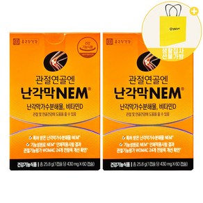 종근당건강 관절연골엔 난각막 NEM 가수분해물 비타민D + 쇼핑백, 2개