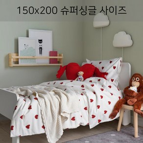 이케아 이불커버 바른드룀 이불커버+베개커버 150x200 슈퍼싱글 싱글사이즈 BARNDROM 빨간하트이불