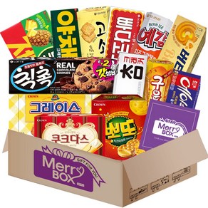 메리박스 과자세트 14종(고소미+예감오리지날+국희샌드+그레이스+쿠크다스화이트+참크래커+빠다코코넛+야채크래커+제크+롯데샌드파인+구운감자+에이스+버터링+칙촉), 1세트, 과자세트 14종
