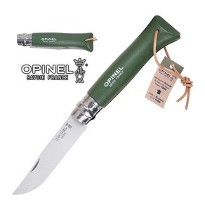 Opinel 오피넬 클래식 8 칼라코드 카키 (가죽끈) 주방용 접이식 나이프, 1개