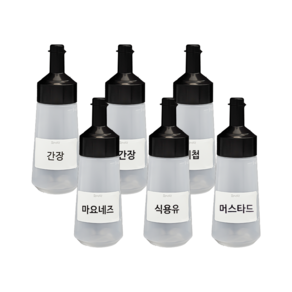 와사다 원터치 소스통 블랙 6개 + 라벨 21종 세트, 1세트, 250ml