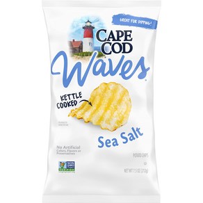 Cape Cod Potato Chips Wavy Cut Sea Salt Kettle Chips 7.5 Oz 케이프 코드 감자칩 물결 모양 컷 바다 소금 주전자 칩 7.5온스, 1개, 212g