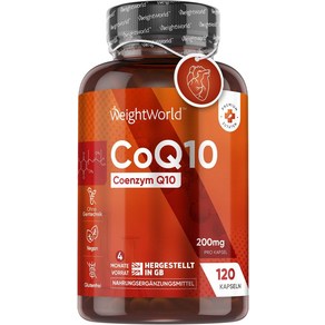 웨이트월드 WeightWold Coenzyme Q10-캡슐당 200mg - 120개의 비건 CoQ10 캡슐, 1개, 120정