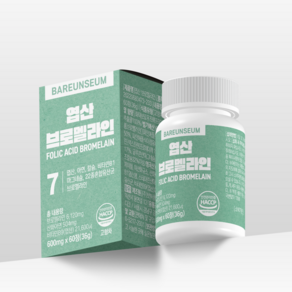 바른세움 엽산 브로멜라인 600mg, 3개, 60정