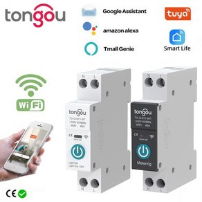 원격 계량 전력 홈 스마트 TONGOU 스위치 by 스마트 회로 용 제어 WIFI 차단기 무선 스마트 63A 레일 TUYA 1P APP DIN, 1개