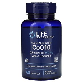 Life Extension Supe-Absobable CoQ10(유비퀴논) d-리모넨 함유 100mg 소프트젤 60정, Life Extension Supe-Absob..., 1개