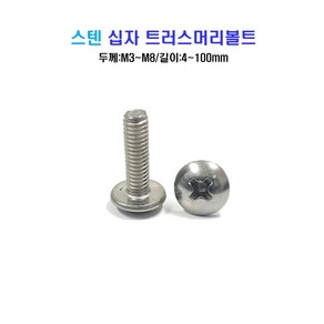 볼트창고 스텐 십자 트러스머리 볼트 너트 평와셔 스프링와셔 sus 304, M5, 40mm, 1개