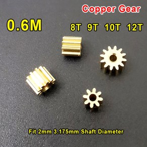 구리 스핀들 2mm 톱니 12T 175mm 11T 9T 기어 0 직경 1mm 3 모듈러스 샤프트 황동 금속 10T 6 6M 8T, 1.8T 1.98mm Hole, 1개