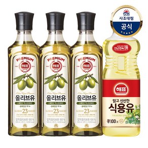 [사조대림] 해표 올리브유500ml x3병 +콩기름500ml, 3개, 500ml