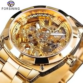 패션 손목시계 Fosining Men Skeleton Automatic Mechanical Watch Black Tanspaent Gea [S00173715]