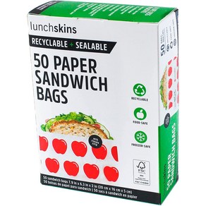 [미국직배송]런치스킨스 씰 레이블 샌드위치 백 50봉지 사과디자인/Lunchskins Sealable Pape Sandwich Bags, 50개