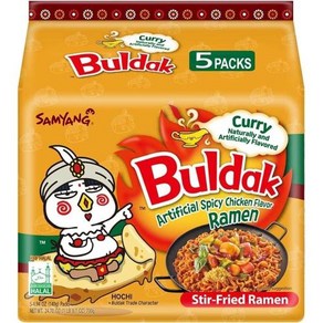 Samyang Buldak 핫 스파이시 치킨 라멘 누들 한국 볶음 라멘 카레 5개 팩, 700g