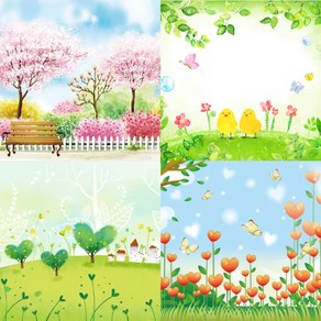 봄배경현수막 025 벚꽃 개나리 진달래 봄꽃 식목일 키즈디자인, 102, 300×220cm(두폭연결미싱)