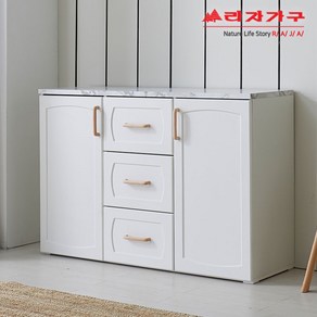 라자가구 위드 모던 1200 높은 거실장 서랍 수납장 nk021, 화이트+대리석