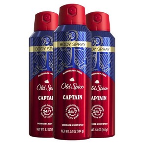 올드 스파이스 남성용 바디 스프레이 알루미늄 프리 캡틴 5.1온스 3개 팩, Captain, 709ml