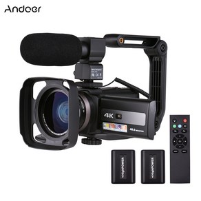 Andoer 4K 16X줌 4800만화소 WIFI 디지털 카메라 캠코더 + 0.39X 광각렌즈 + 셋톱마이크 + 카메라 핸들그립 + 배터리 2개