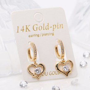 쥬골드 14K 귀걸이 Gold-pin 골드핀 하트 라인 링귀걸이 14K큐빅귀걸이 큐빅링