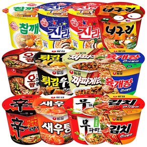 컵라면 큰컵 12종 (신라면+육개장+김치+무파마+새우탕+오징어짬뽕+튀김우동+짜파게티+너구리+진라면매운맛+진라면순한맛+참깨라면)