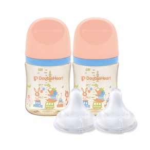 더블하트 모유실감 3세대 PPSU 디어프렌즈 트윈팩 160ml+젖꼭지(2입), 애니멀타운, 3세대 젖꼭지L, 1세트