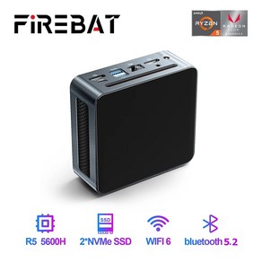 FIREBAT 미니 PC 게이머 게이밍 데스크탑 컴퓨터용 AMD Ryzen 5 5600H DDR4 Nvme SSD 윈도우 11 미니 PC WIFI6 BT52 MN56, 2) AMD 5500U 16G 512G  EU, 없음