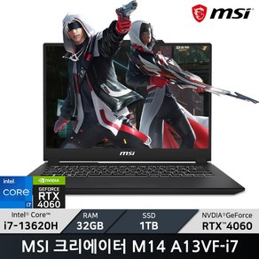 MSI 2024 크리에이터 M14 코어i7 인텔 13세대 지포스 RTX 4060, 블랙 + 루나그레이, 1TB, 32GB, WIN11 Home, A13VF-071XKR