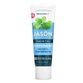 Jason Natual Powesmile 구취 제거 치약 불소 무함유 페퍼민트 119g(4.2oz), 1개, 119g