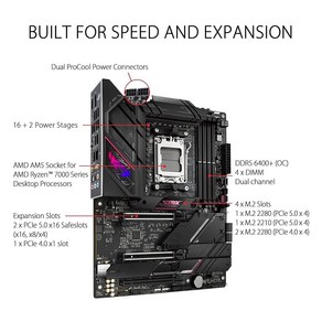 ASUS ROG Strix B650E-E 게이밍 Wi-Fi AM5 (LGA1718) Ryzen 7000 마더보드(16+2 파워 스테이지 DDR5 4X M.2 슬롯 PCIe®