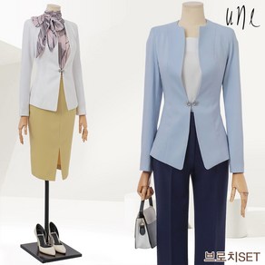 윈(une)[77까지][브로치set]시크절개노칼라포멀자켓