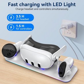 메타 퀘스트 3 충전 독 1200mAh 충전식 배터리 2개 포함 LED 인디케이터 스테이션 오큘러스 3용 급속 스탠드용