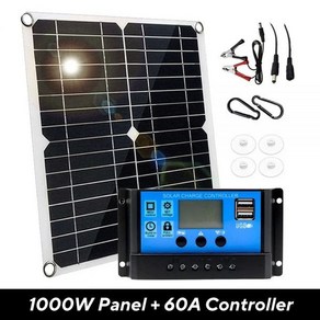 1000W 태양전지판 12V 태양전지 10A-100A 컨트롤러 태양판 키트 폰용 RV 자동차 카라반 홈캠핑 야외 배터리, 6) With 60A Contolle, 1개