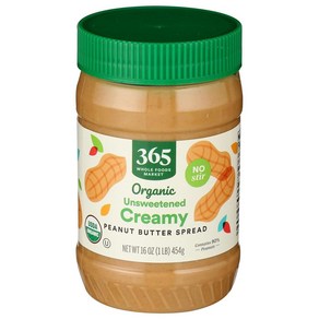 365 Whole Foods Maket Ceamy Peanut Butte 홀푸드마켓 무가당 크리미 땅콩버터, 1개, 454g