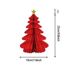 레드 화이트 벌집 종이 크리스마스 트리 산타 모자 테이블 장식 크리스마스 센터피스 탁상 새해 파티 용품, 1) 1pc 25cm ed tee