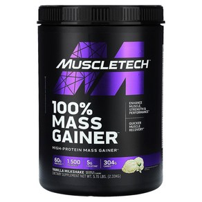 MuscleTech 100% Mass Gaine 바닐라 밀크셰이크 2.33kg(5.15lb), 2.33kg, 1개