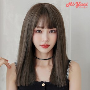 하이유니 스트레이트 펌 뱅 긴머리 통가발 가발 45cm + 거치대 세트, 허니브라운 / 45cm, 1개